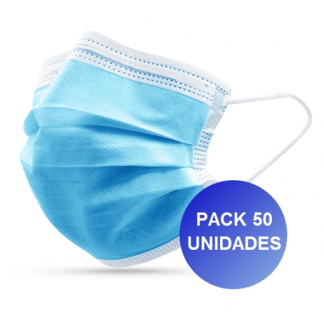 Pack 50x Máscaras Descartável 3 camadas